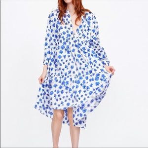 Zara Blue Floral High Low Midi Dress